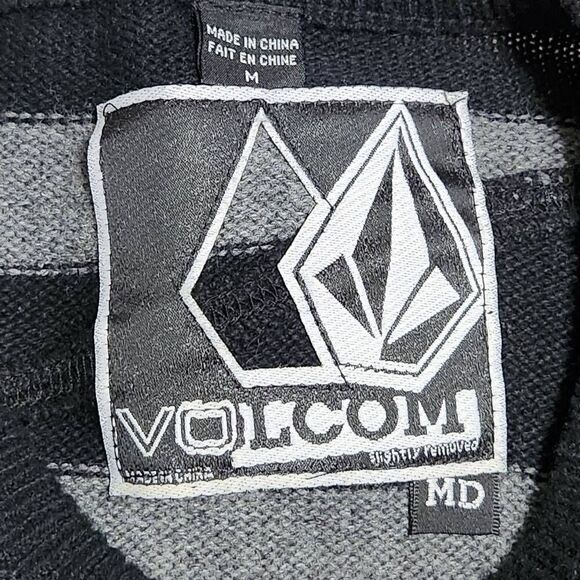 Volcom striped sweater gray black crew neck pullover cotton wool medium - Picture 6 of 8